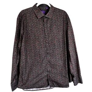 Tallia Mens Dress Shirt X-Large 17.5 Abstract Paisley Long Sleeve 100% Cotton